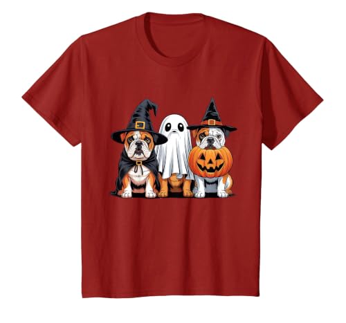 English Bulldog Halloween Funny Dog Lover Pumpkin Witch T-Shirt - size chart