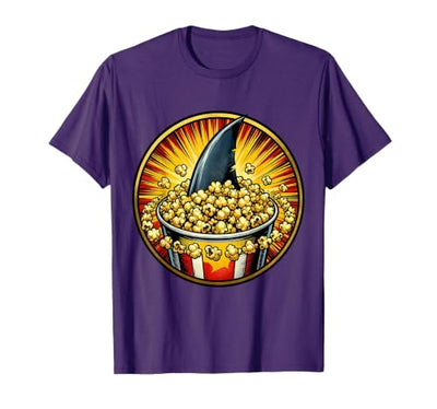 Shark Fin Circling Popcorn Bowl Snack Design T-Shirt