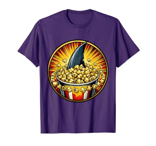 Mademark Shark Fin Circling Popcorn Bowl Snack Design T-Shirt - size chart