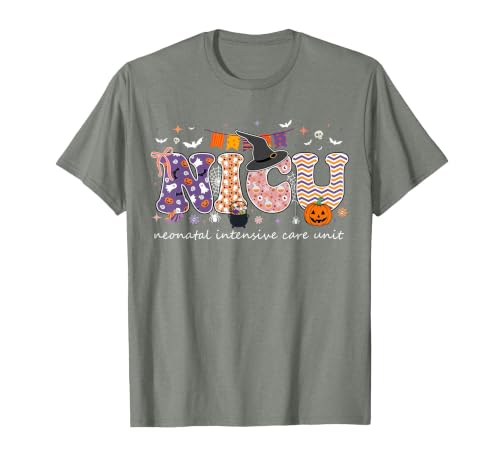 Halloween NICU Nurse Neonatal Intensive Care Neonatal Intensive Care Unit Coquette NICU Nurse Halloween T-Shirt - size chart
