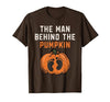 Halloween Pregnancy Announcement for Future Dad The Man Behind The Pumpkin Dad Halloween Pregnancy Reveal T-Shirt - size
