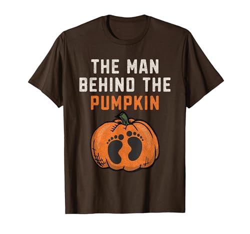 Halloween Pregnancy Announcement for Future Dad The Man Behind The Pumpkin Dad Halloween Pregnancy Reveal T-Shirt - size