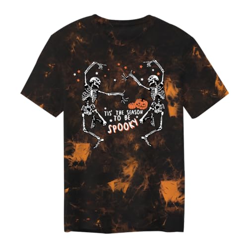 CAZYCHILD Halloween Shirts for Men Funny Halloween Pumpkin Shirt Dancing Skeleton Tee - size chart
