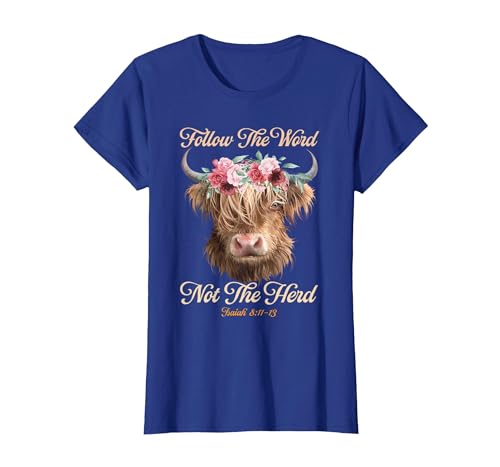 Christian Western Highland Cow Lovers Tees Follow The Word Not The Herd Christian Western Highland Cow T-Shirt - size chart