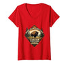 Mademark Women's Do Not Pet The Fluffy Cows Custer State Park Design V-Neck T-Shirt - size chart