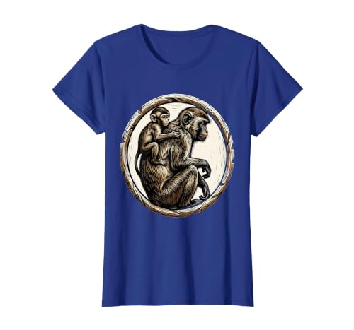 Mademark Baby Monkey Clinging to Mother's Back Design T-Shirt - Women - size chart