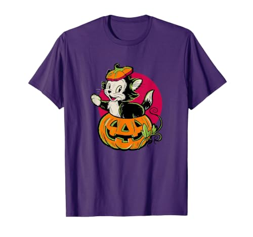 Disney Pinocchio Halloween Figaro Inside A Pumpkin Retro T-Shirt - size chart
