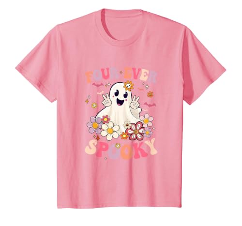 4th Birthday Party Halloween Costume Four Ever Spooky Halloween 4Th Birthday Party Decorations T-Shirt - size chart
