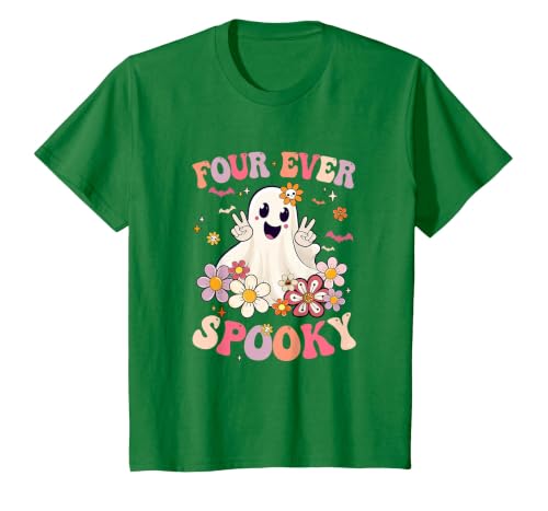 4th Birthday Party Halloween Costume Four Ever Spooky Halloween 4Th Birthday Party Decorations T-Shirt - size chart