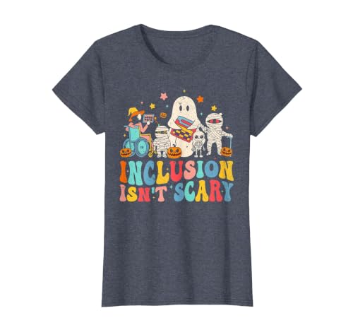 Inclusion Matters Tees Halloween Sped Teacher Kids Inclusion Isn't Scary Ghost Mummy Halloween SLP Sped Teacher T-Shirt -