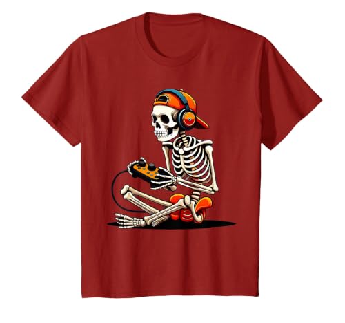 halloween skeleton shirts for teen boys men kids Halloween Skeleton Gamer Video Gaming Funny Gaming Skeleton T-Shirt - size