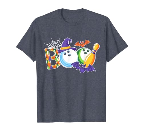 Bowling Boo Creepy Halloween Costume Pumpkin Bowling Lover T-Shirt - size chart