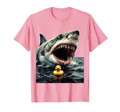 Shark Chasing Rubber Duck Funny Ocean Design T-Shirt