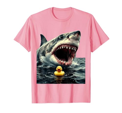 Mademark Shark Chasing Rubber Duck Funny Ocean Design T-Shirt - size chart