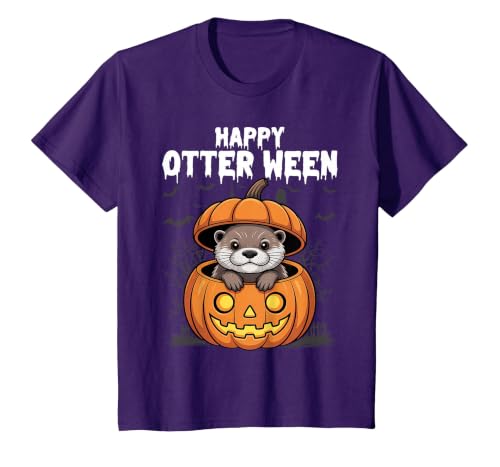 Otter Halloween Lover Gift Co. Happy Otter-Ween Lazy Halloween Costume Funny Animal Pun T-Shirt - size chart