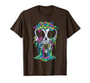 Skull & Halloween Designs for Bikers and Rockers Melting Skull Halloween Colorful Paint Drip Graphic T-Shirt - size chart