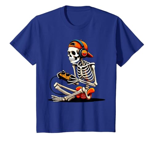 halloween skeleton shirts for teen boys men kids Halloween Skeleton Gamer Video Gaming Funny Gaming Skeleton T-Shirt - size