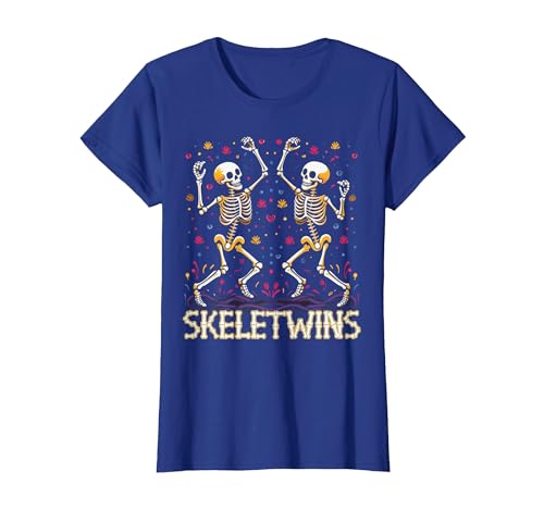 Spirit Week Twin Day Skeletwins Halloween Twins Dancing Skeletons Twins Halloween Matching Skeletwins T-Shirt - size chart