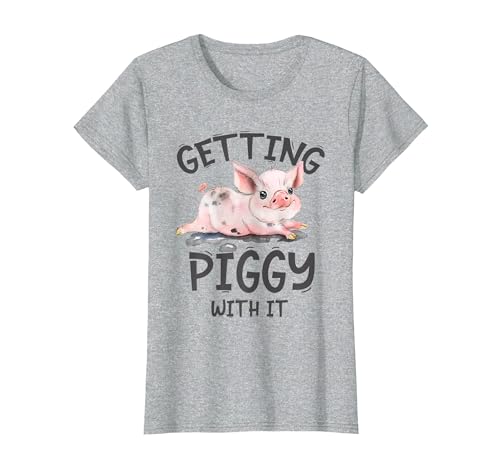 Funny pig mom farming pig farm life gifts Co. Getting Piggy with it Shirt Funny Pig Farm Life Cute Pig T-Shirt - size chart