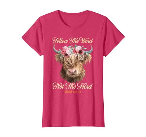 Christian Western Highland Cow Lovers Tees Follow The Word Not The Herd Christian Western Highland Cow T-Shirt - size chart