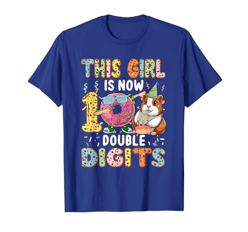 Rodent Birthday Costume Girl Costume 10 Double Digits Funny 10th Birthday Guinea Pig T-Shirt - size chart