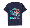 Mademark Shark Squad. Dive In. Party Animal Design T-Shirt - size chart