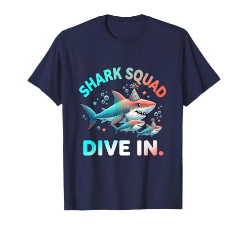 Mademark Shark Squad. Dive In. Party Animal Design T-Shirt - size chart