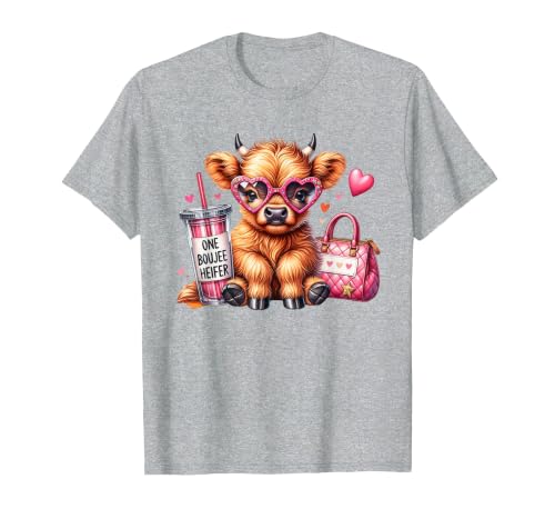 Highland Cow Land of NYC One Boujee Heifer Highland Cow Bougie Pink Tumbler Handbag T-Shirt - size chart