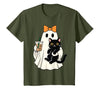 halloween iced coffee costume Cat Women Girls Cute Halloween Cat Ghost Drinking Coffee Ghost Women Girls T-Shirt - size chart