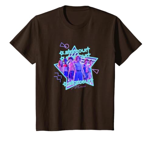 Stranger Things Starcourt Mall Vintage Neon Group Portrait T-Shirt - size chart
