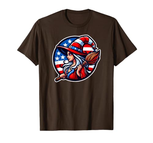 Witch American Patriotic Halloween USA T-Shirt - size chart