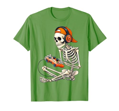 Halloween Skeleton Shirts for Gamers Men Boys Kids Halloween Skeleton Gamer Video Gaming Boys Men Kids Funny T-Shirt - size