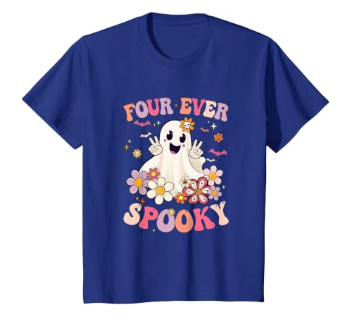 4th Birthday Party Halloween Costume Four Ever Spooky Halloween 4Th Birthday Party Decorations T-Shirt - size chart