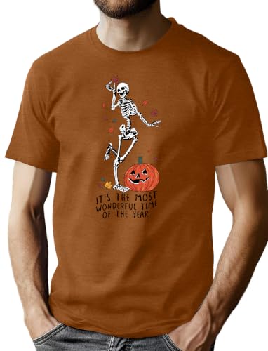 CAZYCHILD Halloween Shirts for Men Funny Halloween Pumpkin Shirt Dancing Skeleton Tee - size chart