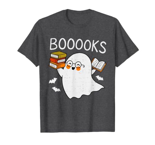 Halloween Tees for Women Men Kids Booooks Ghost Reading Halloween Library Librarian Teacher T-Shirt - size chart