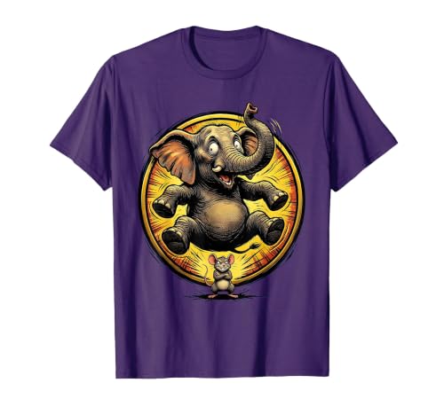 Mademark Elephant Scared by Tiny Mouse Funny Animal Design T-Shirt - Men - size chart