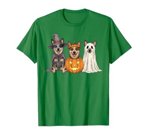 Funny Retro Australian Cattle Dog Halloween Witch Spooky Ghost Blue Heeler Pumpkin Halloween Dog Lover T-Shirt - size chart