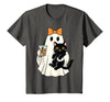 halloween iced coffee costume Cat Women Girls Cute Halloween Cat Ghost Drinking Coffee Ghost Women Girls T-Shirt - size chart