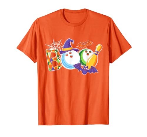 Bowling Boo Creepy Halloween Costume Pumpkin Bowling Lover T-Shirt - size chart