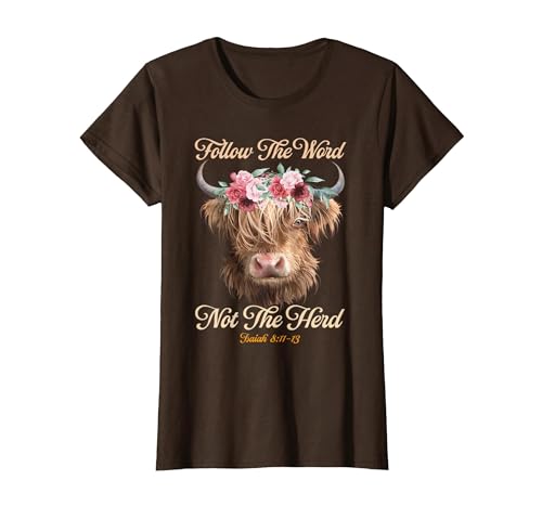 Christian Western Highland Cow Lovers Tees Follow The Word Not The Herd Christian Western Highland Cow T-Shirt - size chart