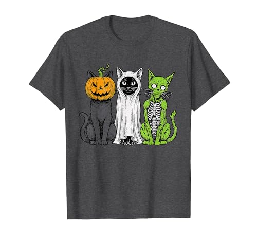Halloween Tees for Women Men Kids Skeleton Cat Pumpkin Ghost Halloween Kitty Meow Girl Boy Kid T-Shirt - size chart