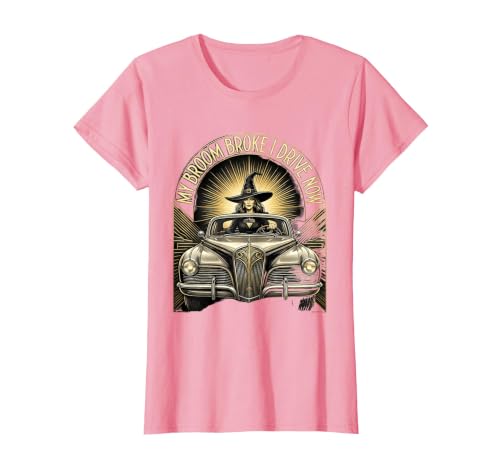 Mademark My Broom Broke I Drive Now Witch Halloween T-Shirt - size chart