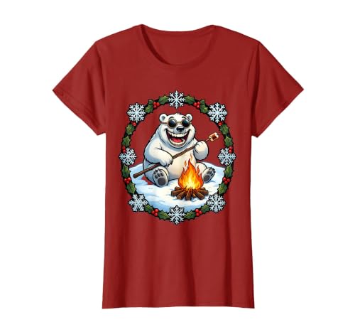 Mademark Polar Bear Sunglasses Roasting Marshmallow Christmas T-Shirt - size chart