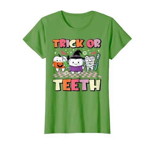Halloween Shirts For Women Men Kids Boys Girls Halloween Dentist Trick Or Teeth Dental Costume Men Women T-Shirt - size chart