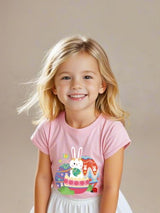 Easter Day Gift for Toddler Boy Baby Girl Tractor Loving Bunny T-Shirt — design detail