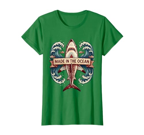 Mademark Made in the Ocean Shark Design T-Shirt - size chart