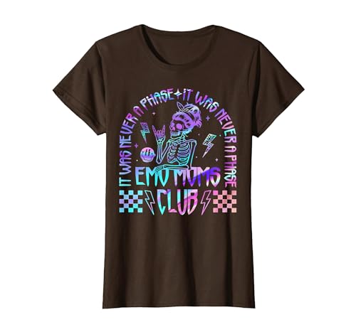 Emo Moms Club Halloween Costume Funny Skeleton It was Never A Phase Emo Moms Club Mother's Day Skeleton T-Shirt - size chart