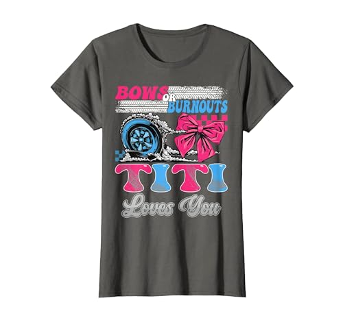 Gender Reveal Family Matching Burnouts or Bows Titi Loves You Gender Reveal Party T-Shirt - size chart