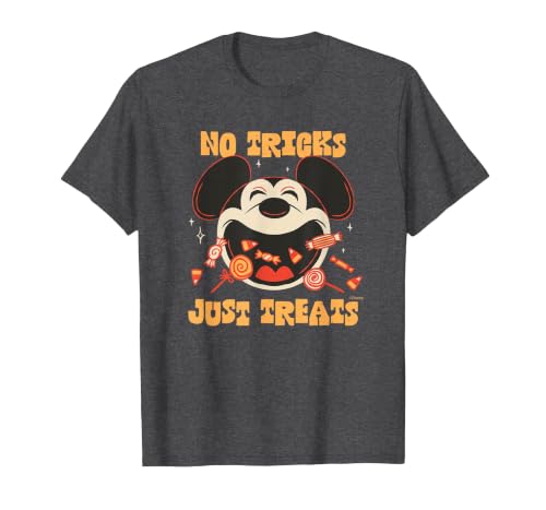 Disney Mickey Mouse Halloween Candy No Tricks Just Treats T-Shirt - size chart