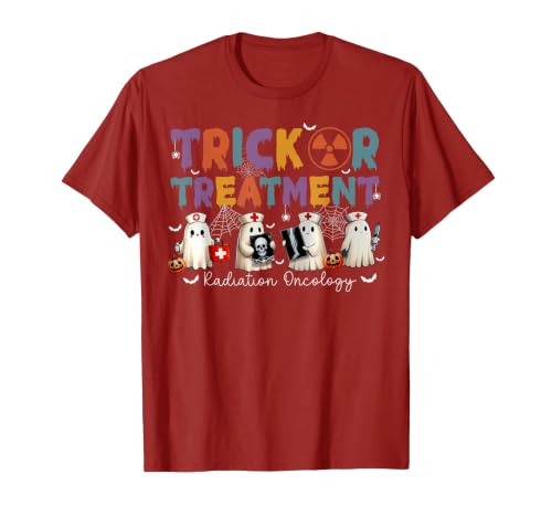 Radiation Oncology Therapist Halloween Costume Trick Or Treatment Radiation Oncology Halloween Rad Therapy T-Shirt - size